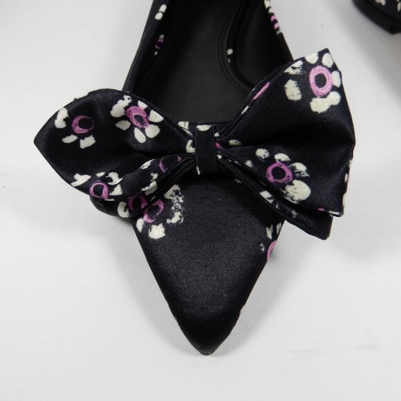 TORY BURCH Rosalind Bow Ballet Flats Size 8.5 Run Small Satin Black Floral NEW - Picture 8 of 16